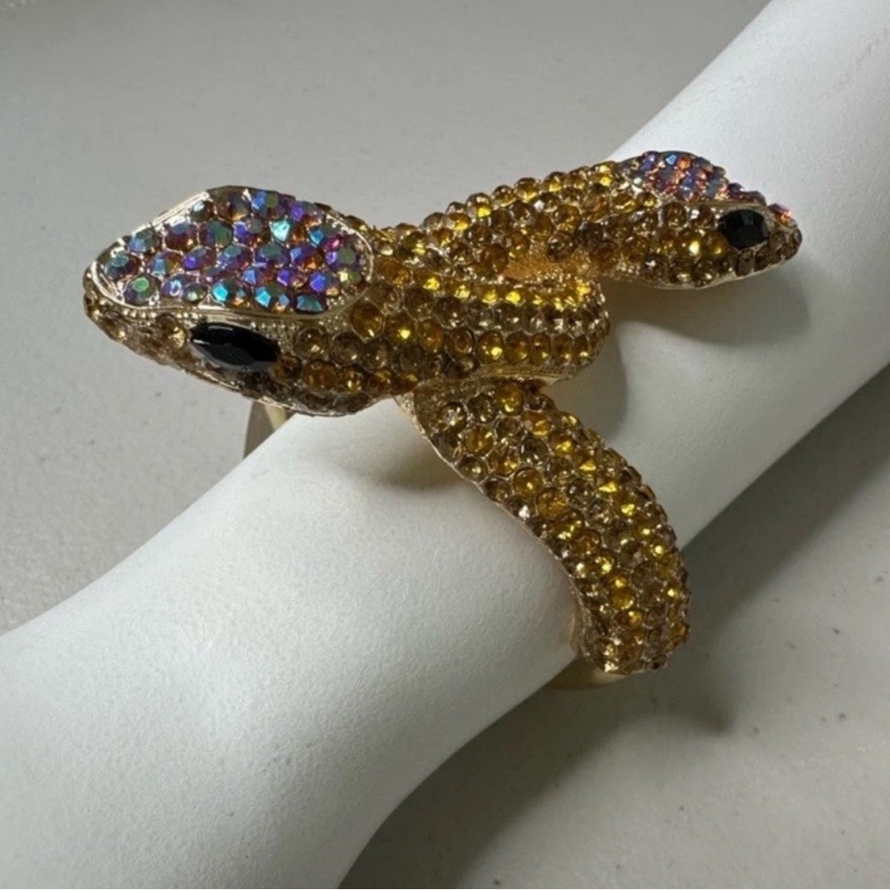 Natasha Couture Gold and Aurora Crystal Snake Bracelet
